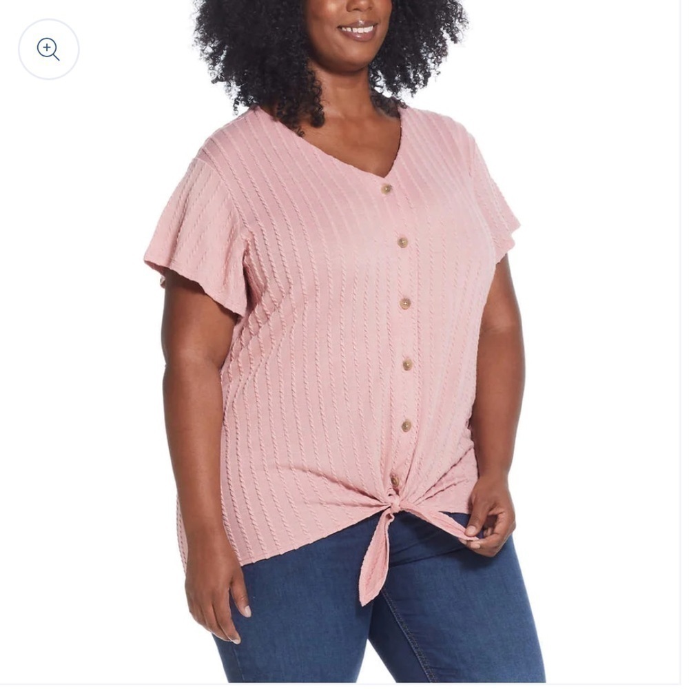 Weatherproof Vintage Pink Tie Front T-Shirt V-Neck Braided Knit Top XXL